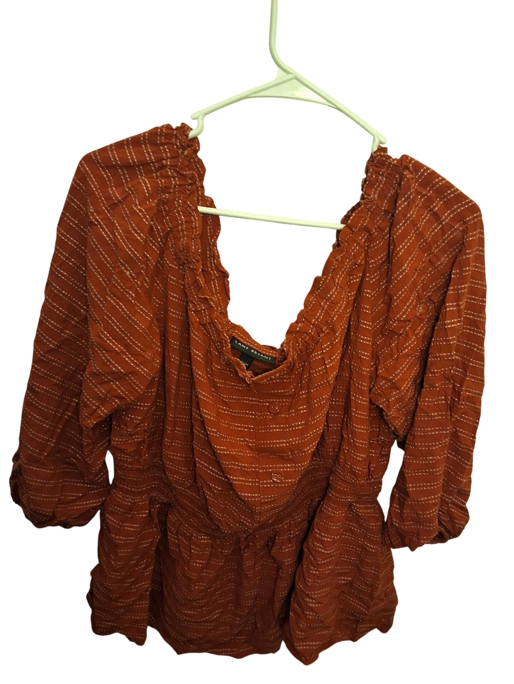 Lane Bryant Rust Metallic Stripe Smocked Peplum Top | Size 22/24
